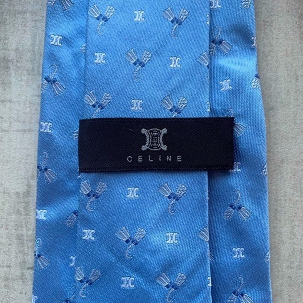 Celine Monogram Sky Blue Tie with Tassels